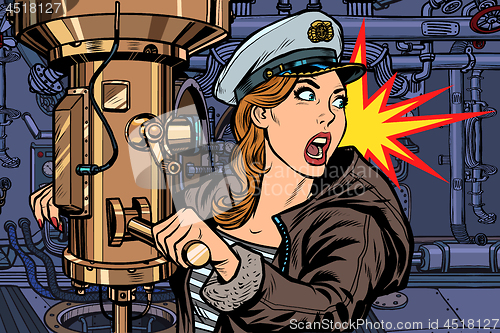 Image of submarine a woman captain, battle alert