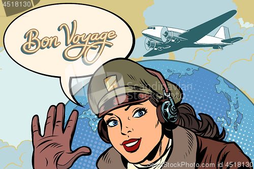 Image of Bon voyage girl woman retro Aviator pilot