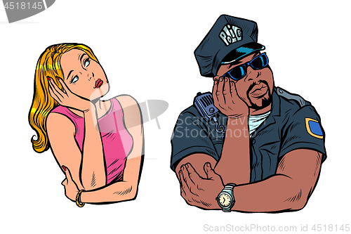 Image of multiracial couple, African American COP and white woman