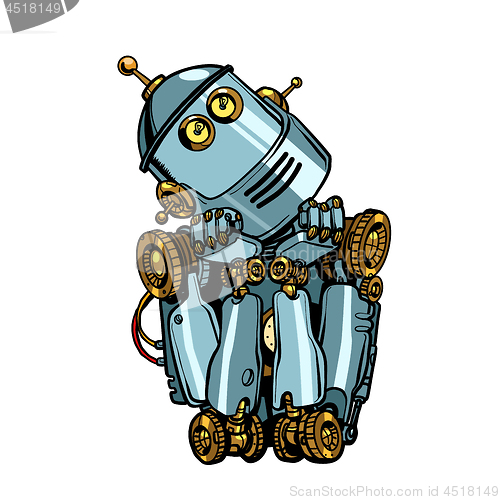 Image of robot artificial intelligence thinks dreams. isolate on white background