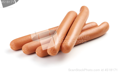 Image of fresh boiled sausages on white background