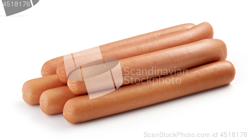 Image of fresh boiled sausages on white background