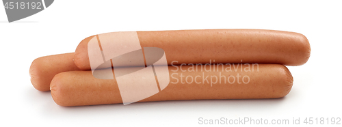 Image of fresh boiled sausages on white background