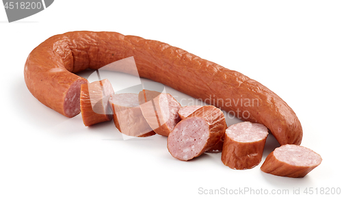 Image of smoked sausage on white background