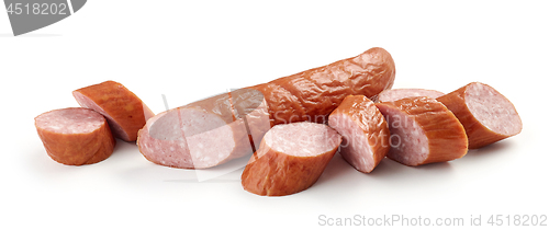 Image of smoked sausage on white background