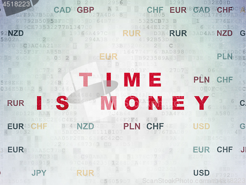 Image of Finance concept: Time Is money on Digital Data Paper background