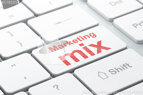 Image of Marketing concept: Marketing Mix on computer keyboard background