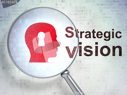 Image of Finance concept: Head With Keyhole and Strategic Vision with optical glass