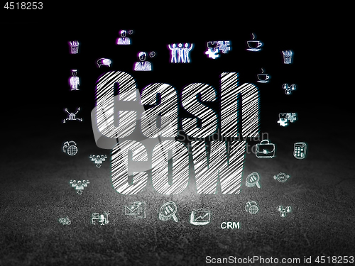 Image of Finance concept: Cash Cow in grunge dark room