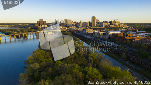 Image of Early Morning Light Downtown City Skyline Riverfront Park Richmo