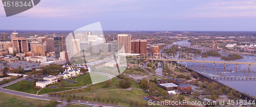 Image of Late Evening Light Downtown City Skyline Riverfront Park Richmon