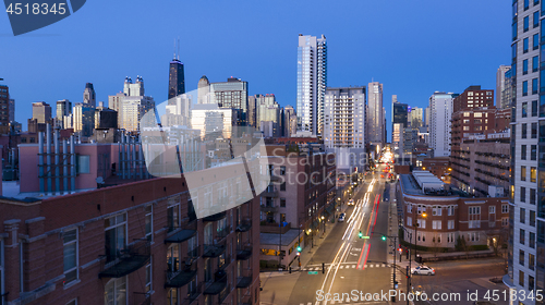 Image of Busy Street Night Falls Headlights Brake Lights Chicago Metro Ar