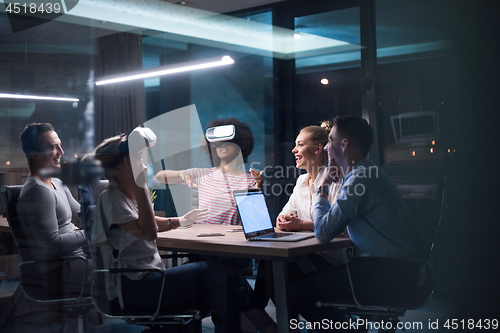 Image of Multiethnic Business team using virtual reality headset
