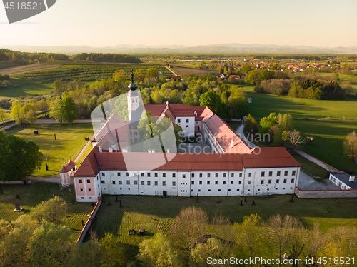 Image of Aerial view of Cistercian monastery Kostanjevica na Krki, homely appointed as Castle Kostanjevica, Slovenia, Europe