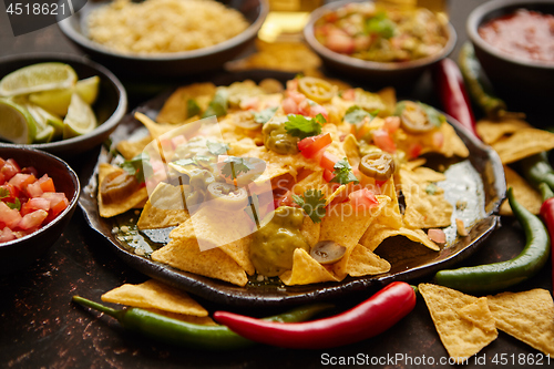 Image of Fresh yellow corn nacho chips on ceramic plate