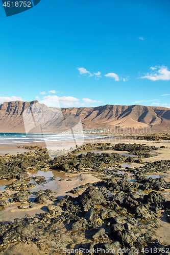 Image of Landscape with volcanic hills and atlantic ocean in Lanzarote 