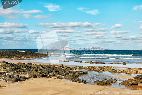 Image of Landscape with volcanic hills and atlantic ocean in Lanzarote 