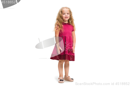 Image of Smiling cute toddler girl three years over white background