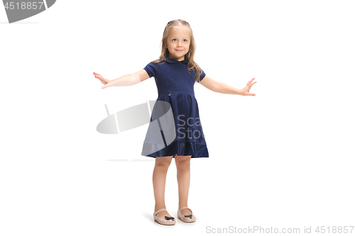 Image of Smiling cute toddler girl three years over white background