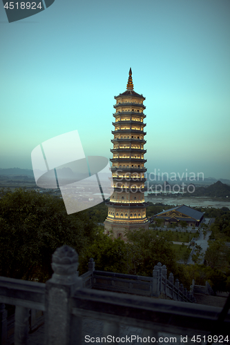 Image of Bai Dinh Pagoda in Ninh Binh, Vietnam. Evening view