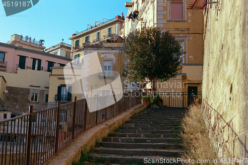 Image of Old houses and stairs in Naples, Italy