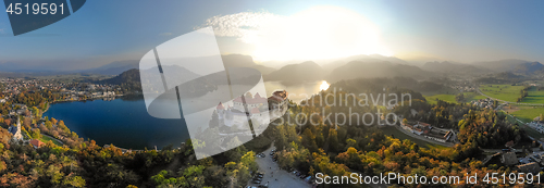 Image of Medieval castle on Bled lake in Slovenia in autumn.