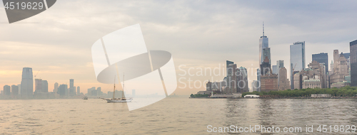 Image of Panoramic view of Lower Manhattan and Jersey City, New York City, USA