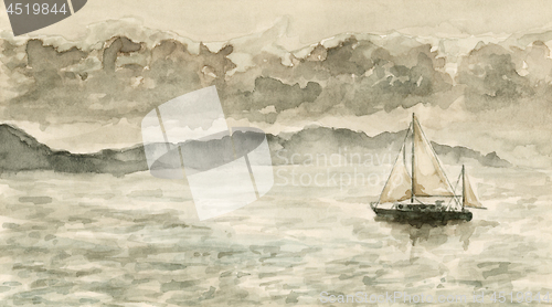 Image of Seascape with sailboat