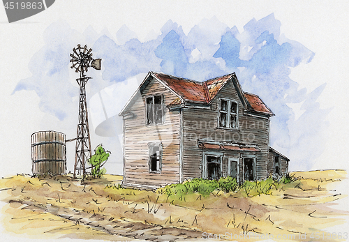 Image of Abandoned house somewhere in USA. Loose sketch.