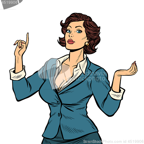 Image of businesswoman presentation gesture isolate on white background