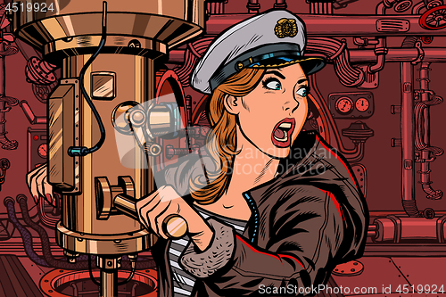 Image of submarine a woman captain, battle alert