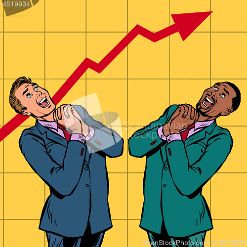 Image of joyful Africa and Caucasian businessman growth chart