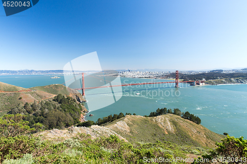 Image of view of golden gate bridge over san francisco bay