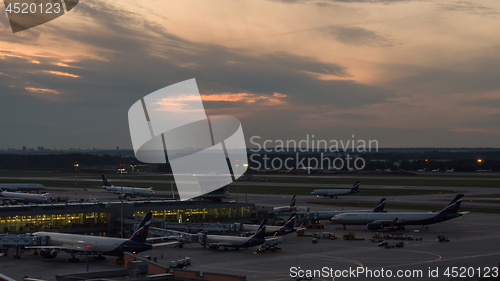Image of Sheremetyevo Airport in late evening Moscow, Russia