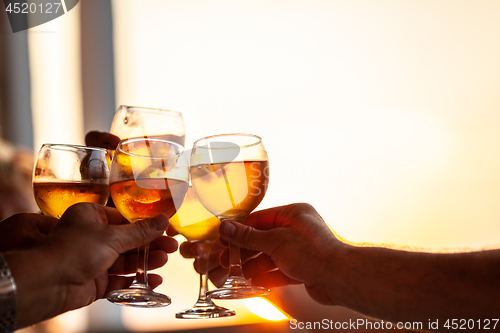 Image of Friends toasting with wine at the party