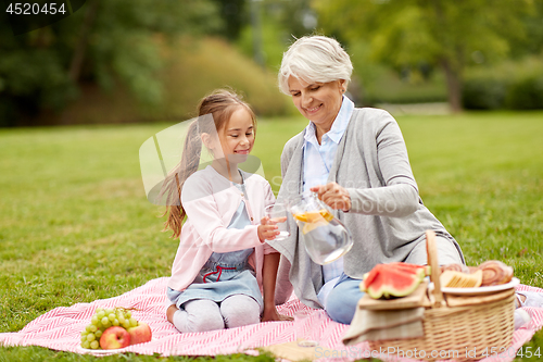 Image of grandmother and granddaughter at picnic in park