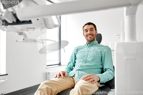 Image of happy smiling male patient at dental clinic