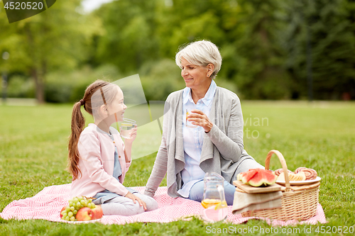 Image of grandmother and granddaughter at picnic in park