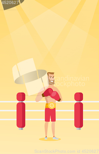 Image of Young caucasian confident boxer in the ring.