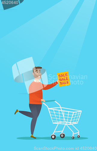 Image of Man running in a hurry to the store on sale.