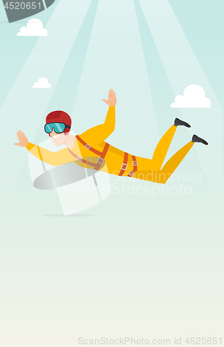 Image of Caucasian parachutist jumping with a parachute.