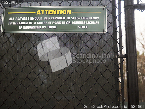 Image of sign public tennis court  i.d. identification for residents Bedf