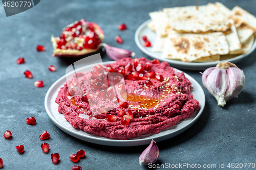 Image of Traditional spread beetroot hummus.