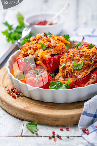 Image of Peppers stuffed with meat and vegetables.