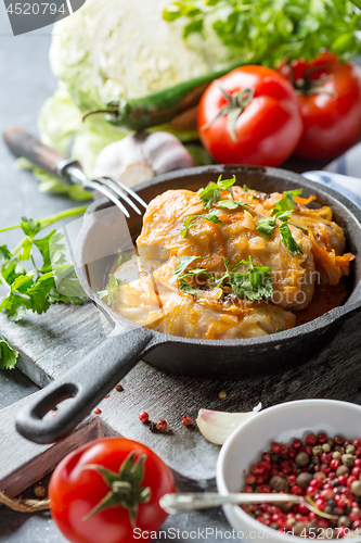 Image of Traditional stuffed cabbage with minced meat.