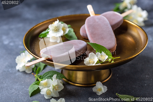 Image of Artisanal ice cream in chocolate glaze.