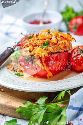 Image of Plate of stuffed peppers.