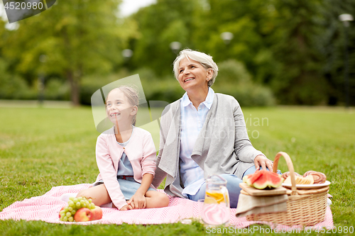 Image of grandmother and granddaughter at picnic in park