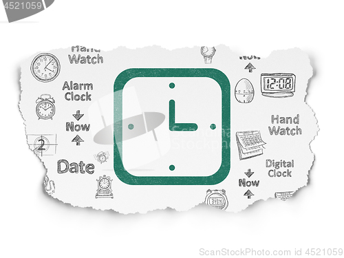 Image of Timeline concept: Watch on Torn Paper background