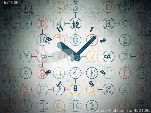 Image of Time concept: Clock on Digital Data Paper background